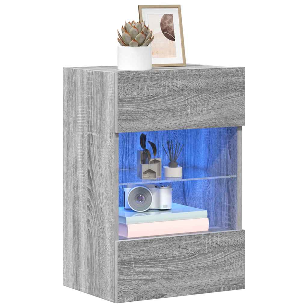 Nástenné skrinky s LED osvetlením pre TV 2 st grå sonoma 40x30x60,5 cm