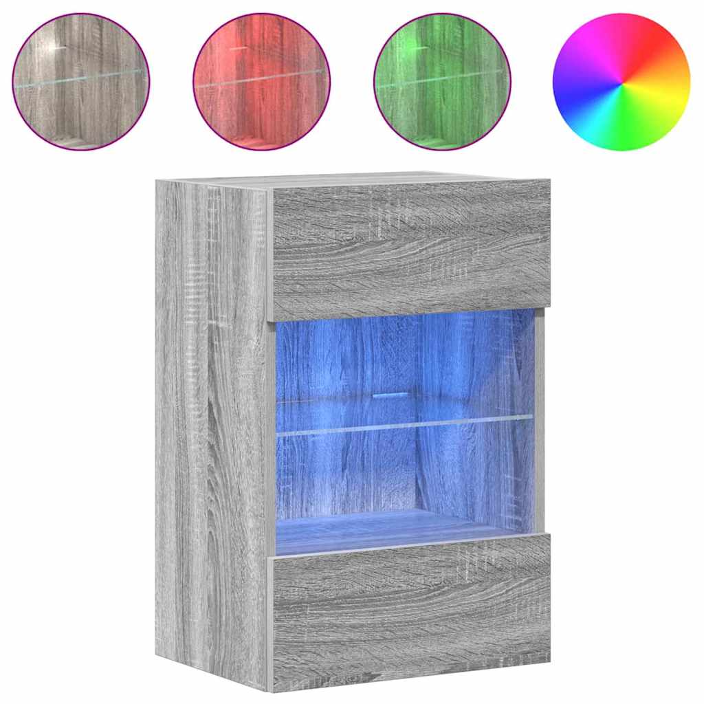 Nástenné skrinky s LED osvetlením pre TV 2 st grå sonoma 40x30x60,5 cm