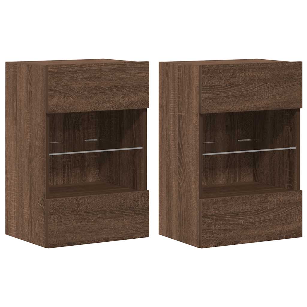 Nástenné skrinky s LED osvetlením pre TV 2 st brun ek 40x30x60,5 cm
