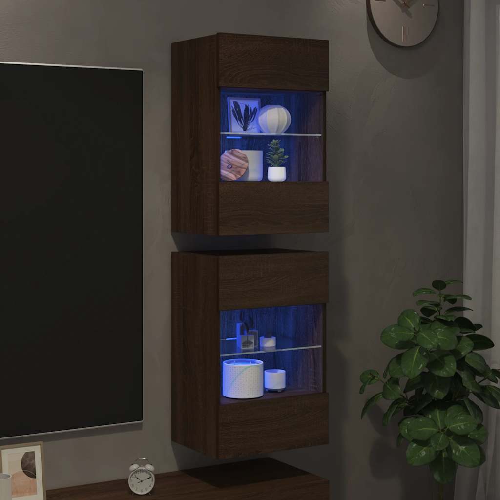 Nástenné skrinky s LED osvetlením pre TV 2 st brun ek 40x30x60,5 cm