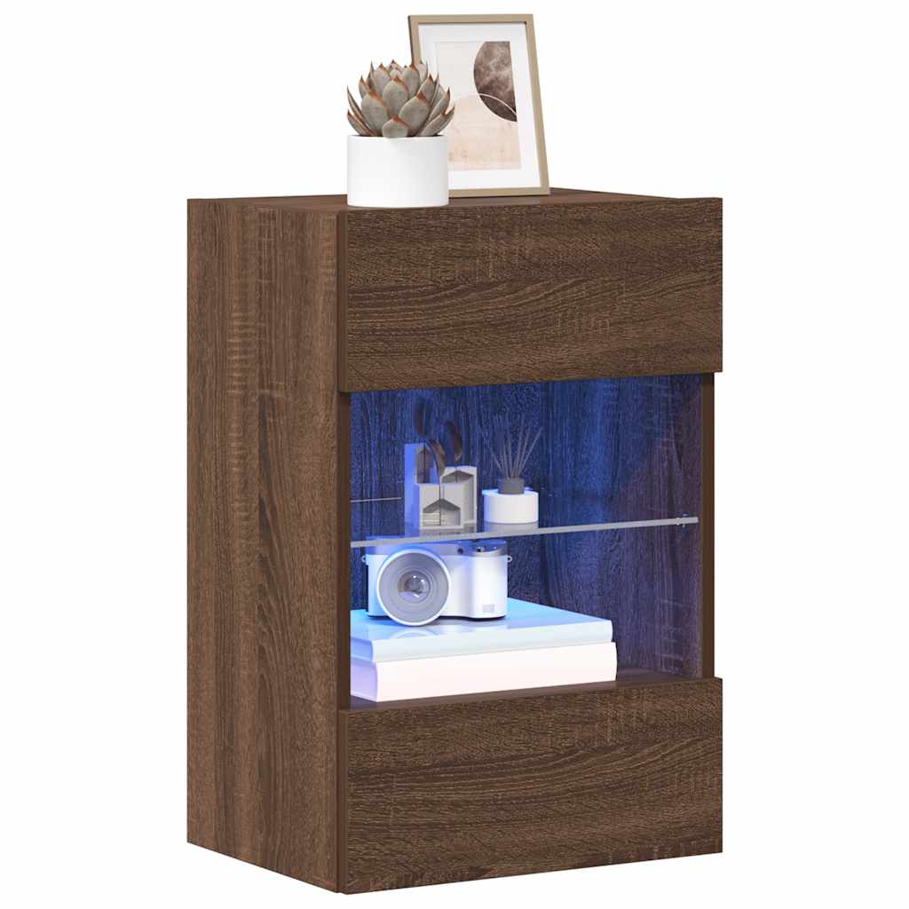 Nástenné skrinky s LED osvetlením pre TV 2 st brun ek 40x30x60,5 cm