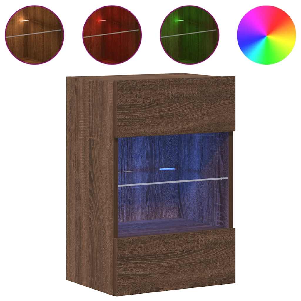 Nástenné skrinky s LED osvetlením pre TV 2 st brun ek 40x30x60,5 cm