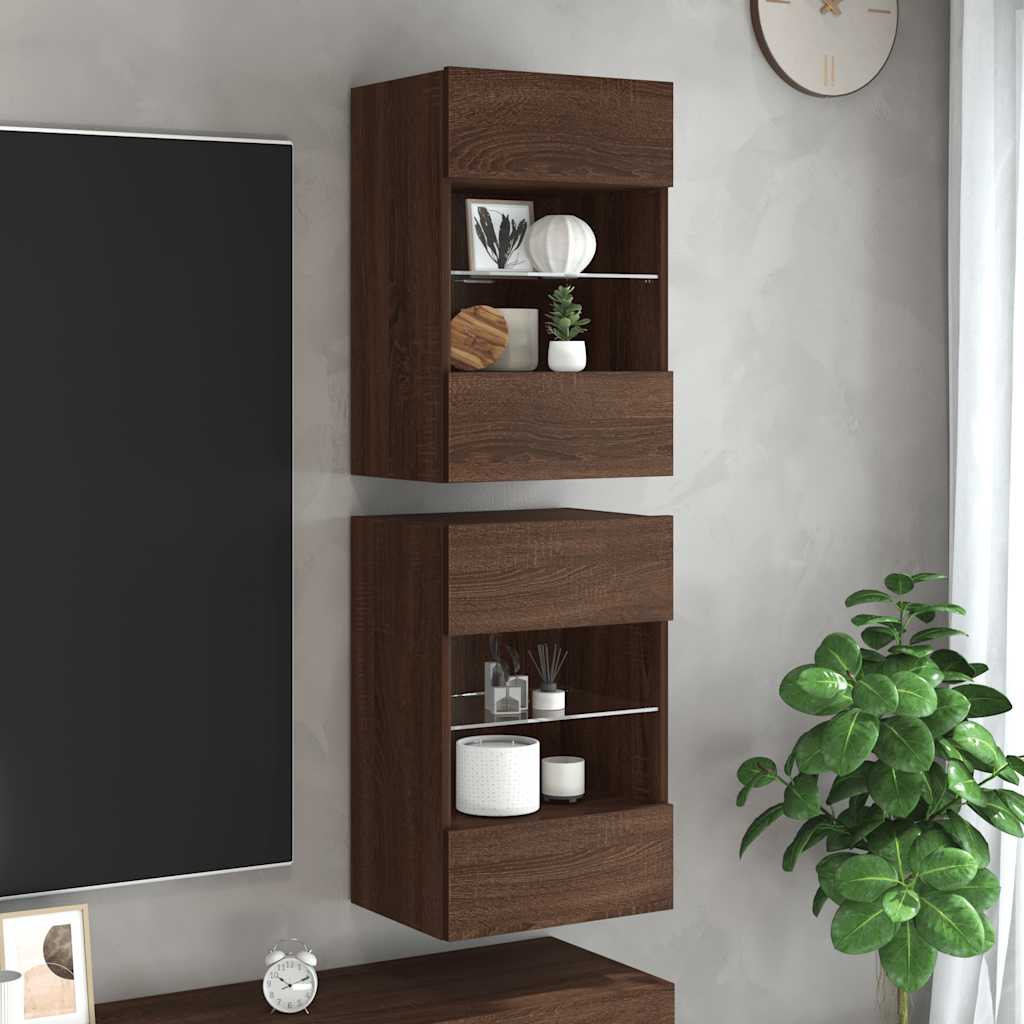 Nástenné skrinky s LED osvetlením pre TV 2 st brun ek 40x30x60,5 cm