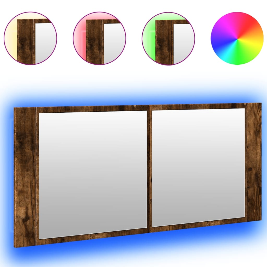 Badrumsspegel Spegelskåp LED Rökfärgad Ek 100x12x45 cm