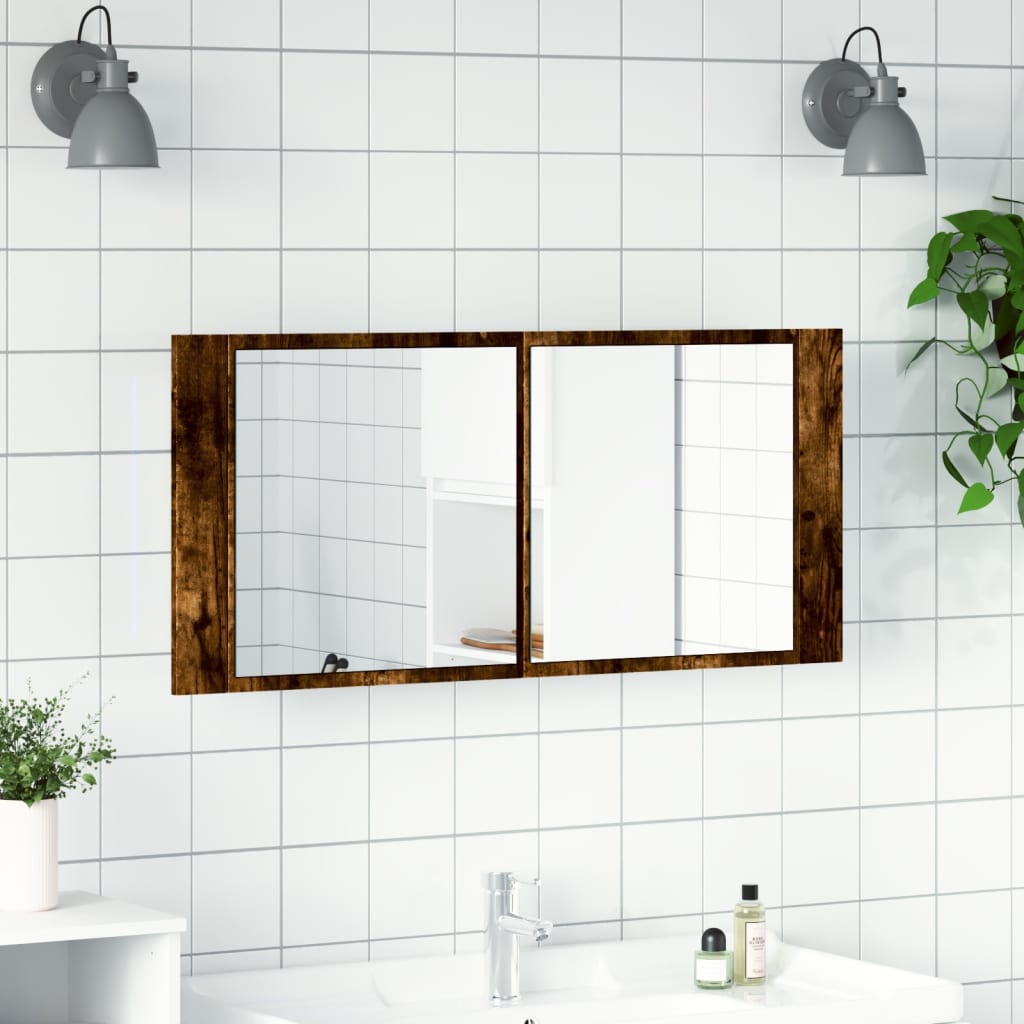 Badrumsspegel Spegelskåp LED Rökfärgad Ek 100x12x45 cm