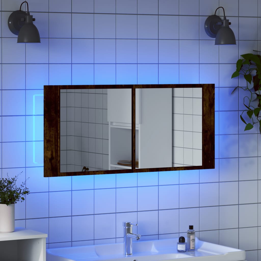 Badrumsspegel Spegelskåp LED Rökfärgad Ek 100x12x45 cm