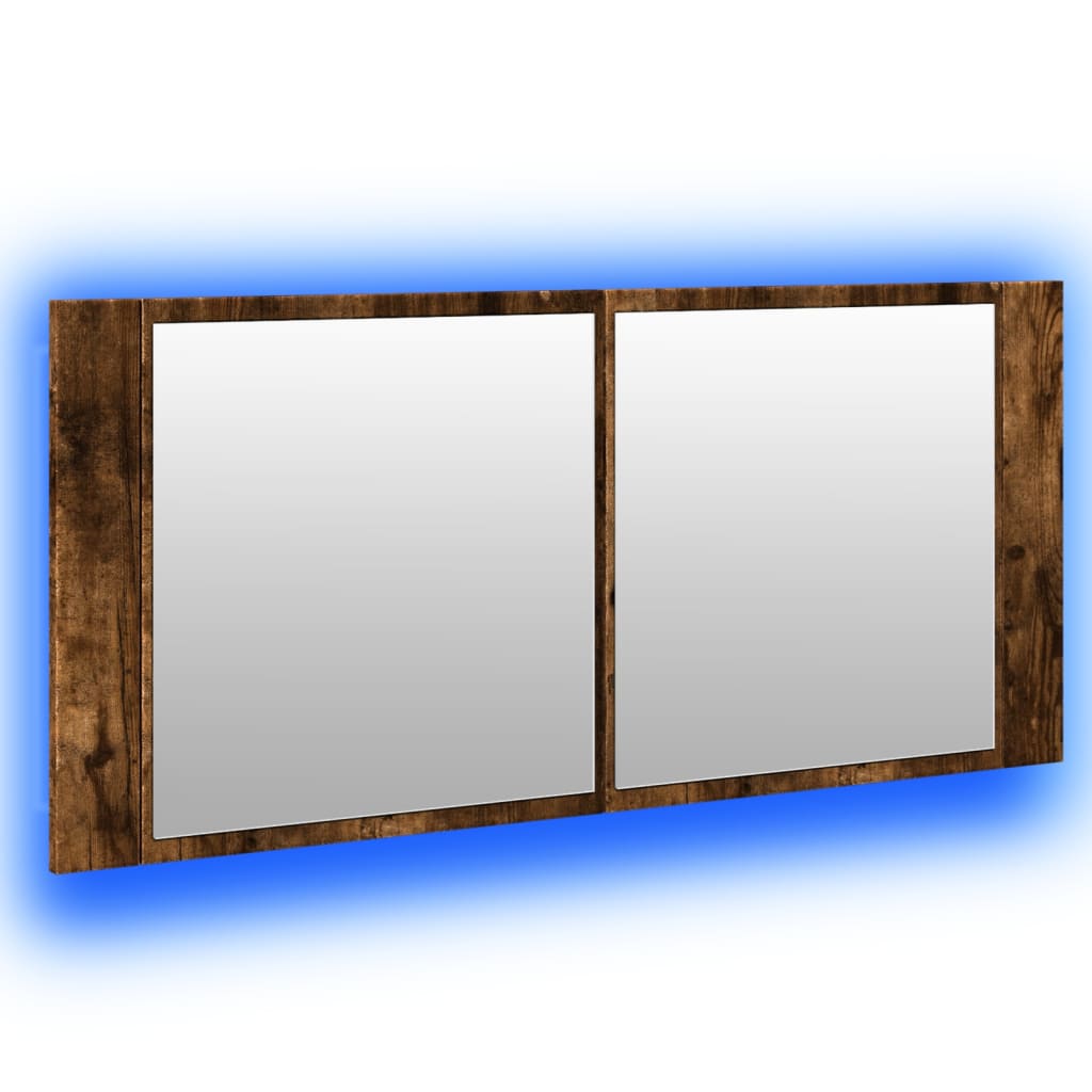 Badrumsspegel Spegelskåp LED Rökfärgad Ek 100x12x45 cm
