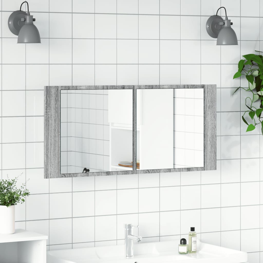 Badrumsspegel Spegelskåp LED Sonoma Grå 100x12x45 cm