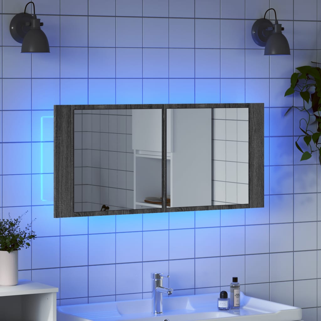 Badrumsspegel Spegelskåp LED Sonoma Grå 100x12x45 cm