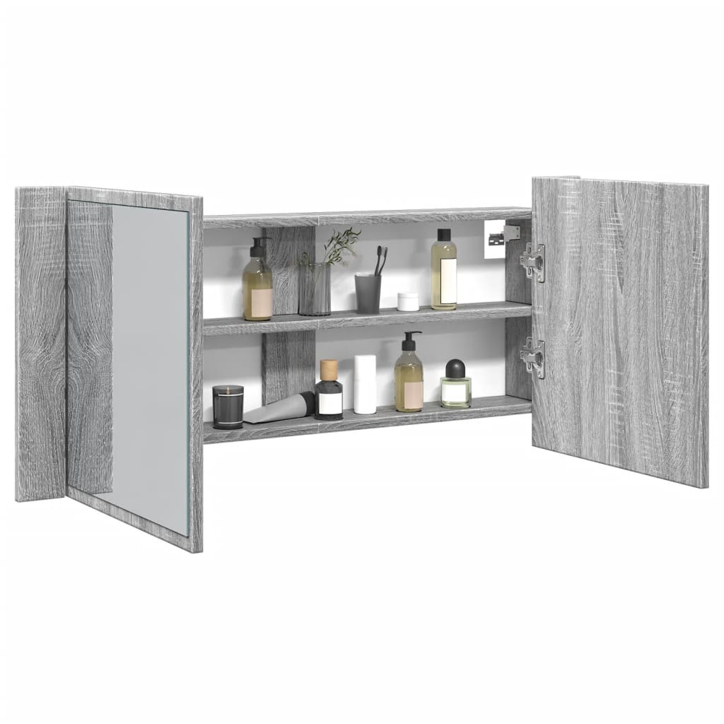 Badrumsspegel Spegelskåp LED Sonoma Grå 100x12x45 cm