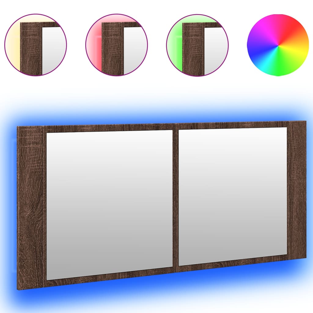 Badrumsspegel Spegelskåp LED Brun Ek 100x12x45 cm