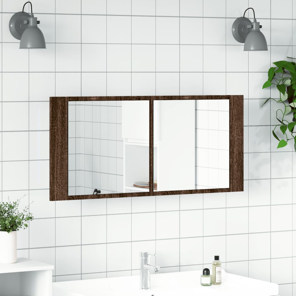 Badrumsspegel Spegelskåp LED Brun Ek 100x12x45 cm