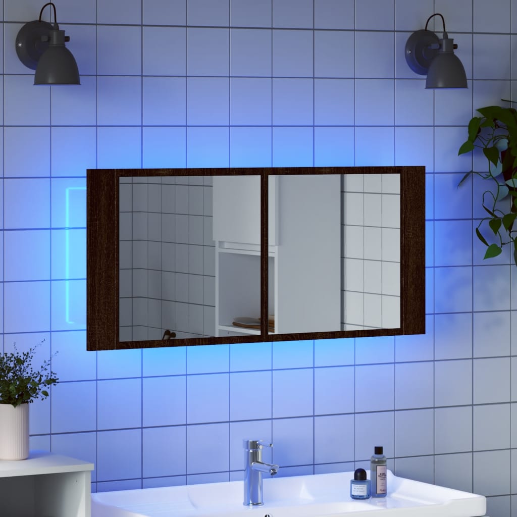 Badrumsspegel Spegelskåp LED Brun Ek 100x12x45 cm