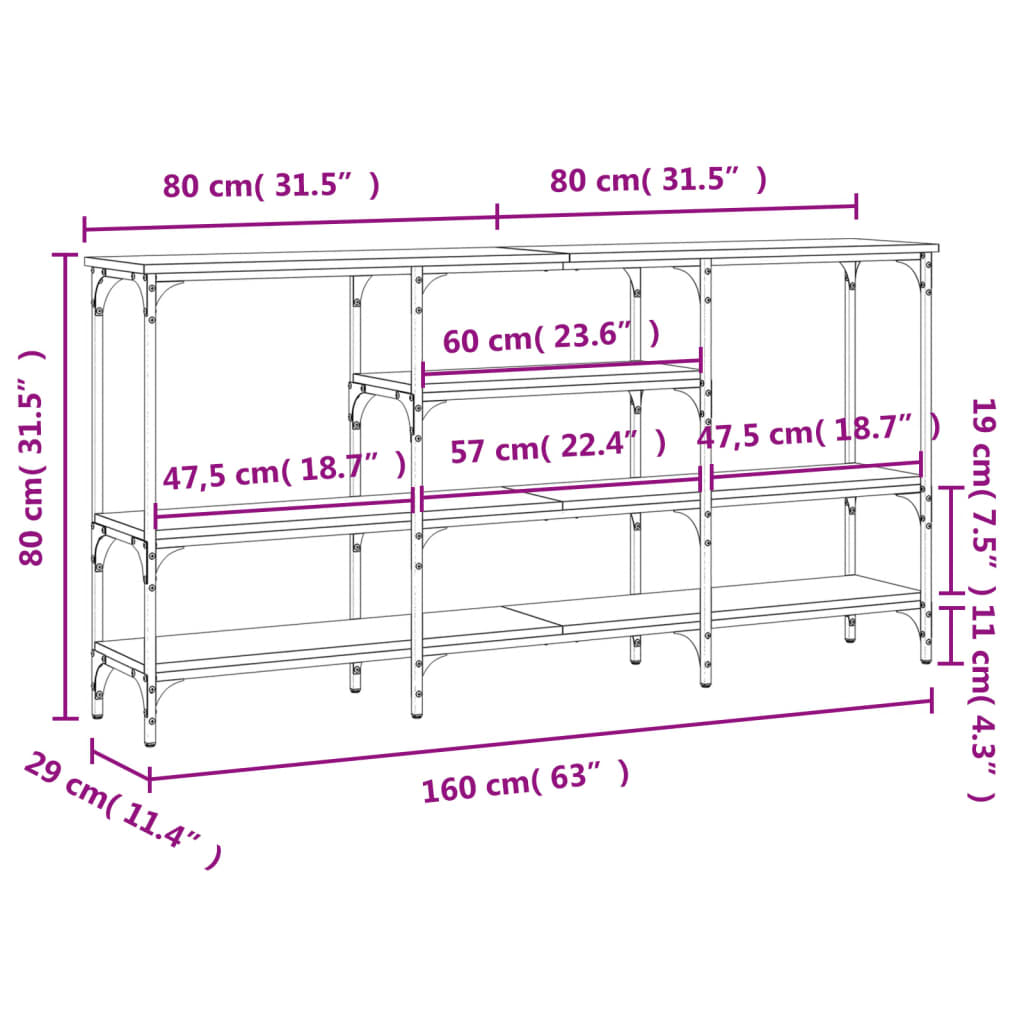 Avlastningsbord Konsollbord Brun Ek 160x29x80 cm