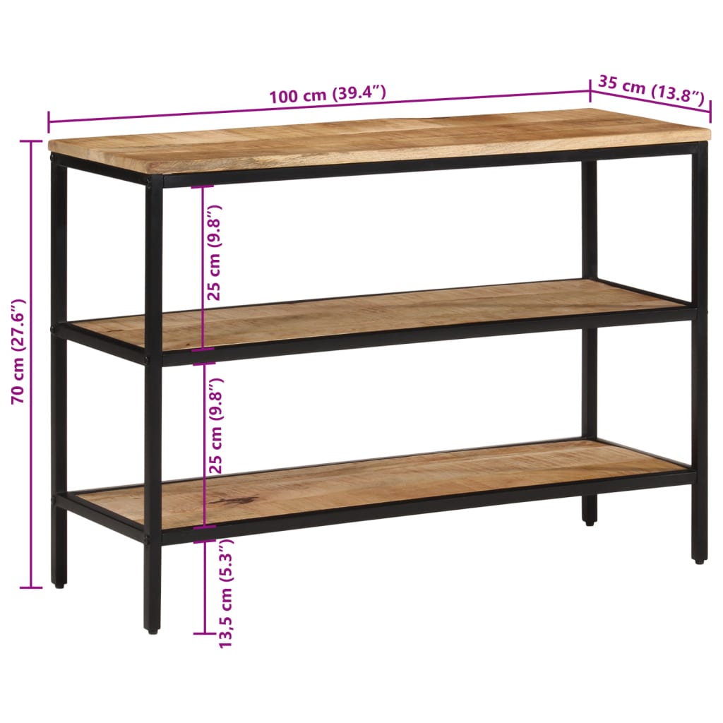 Avlastningsbord 100x35x70 cm massivt grovt mangoträ