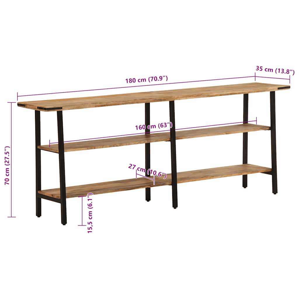 Avlastningsbord Konsolbord Trä 180x35x70 cm mango i massivt trä