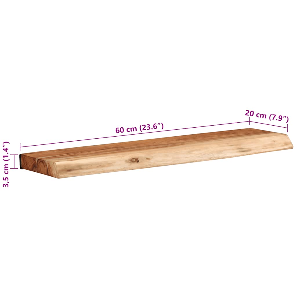 Vägghylla Trä 2 st 60x20x3,5 cm massivt Trä akacia