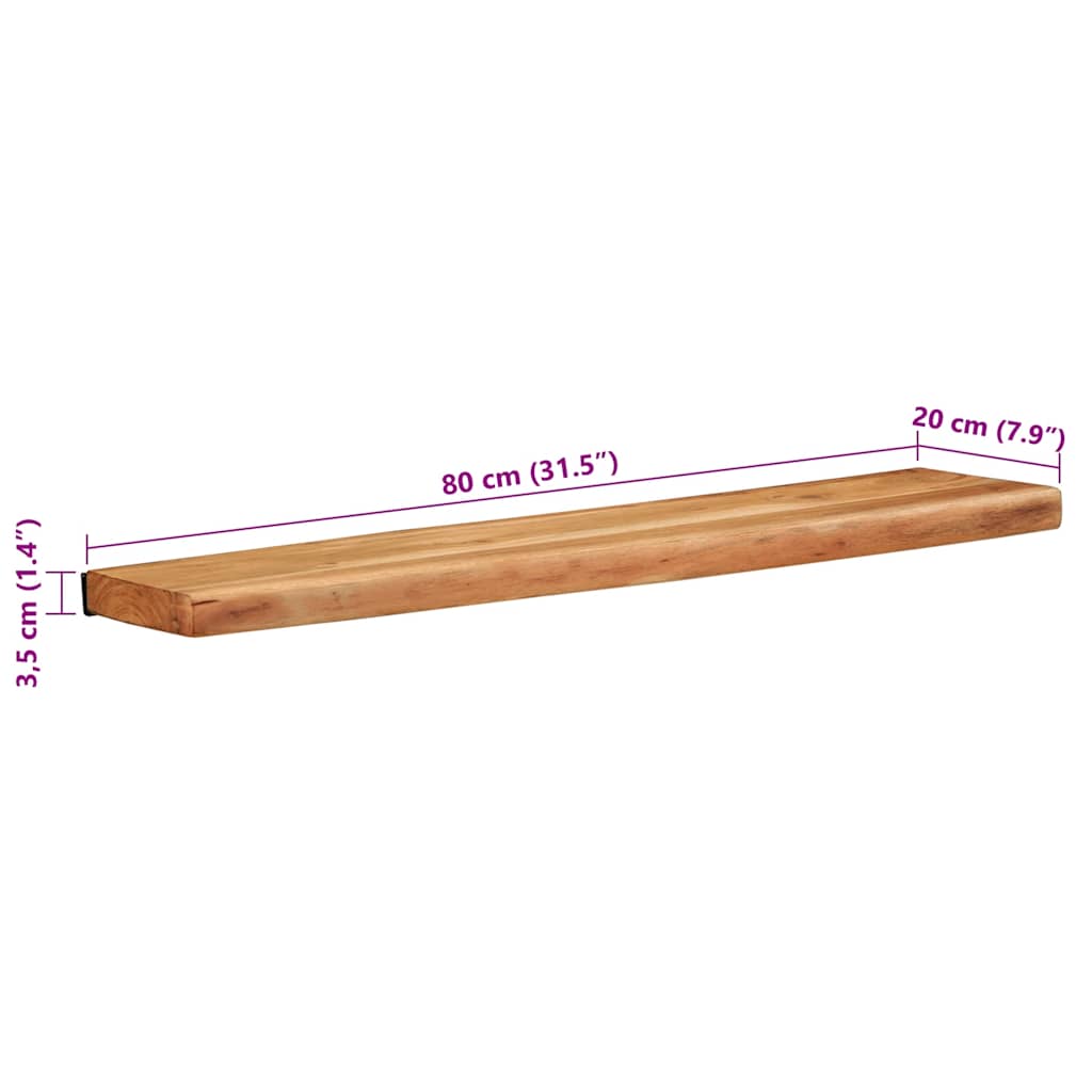 Vägghylla Trä 2 st 80x20x3,5 cm massivt Trä akacia