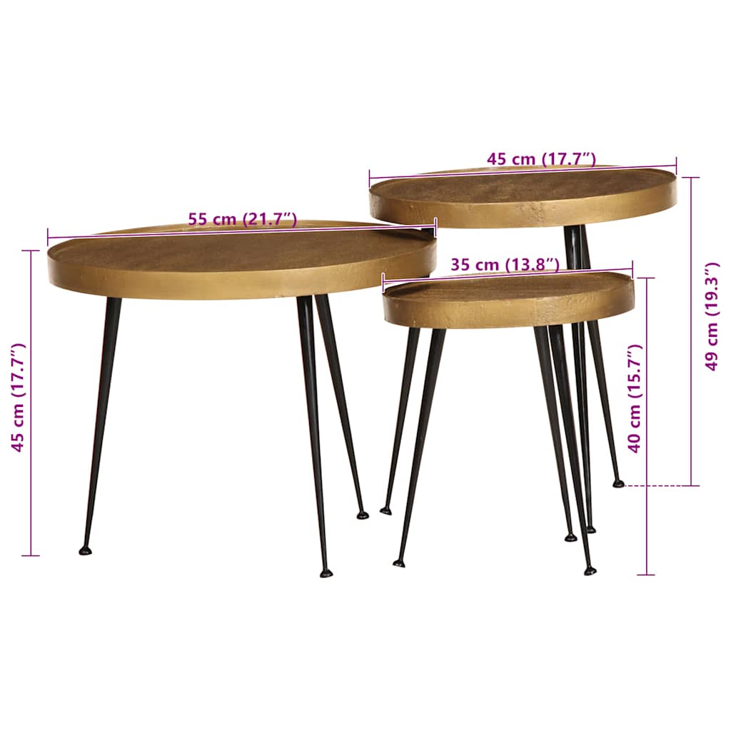 Soffbord Trä 3 delar gyllene