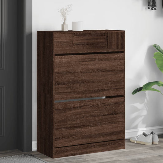 Skoställ Brun Ek Skoskåp med 2 flip-lådor 80x34x116 cm