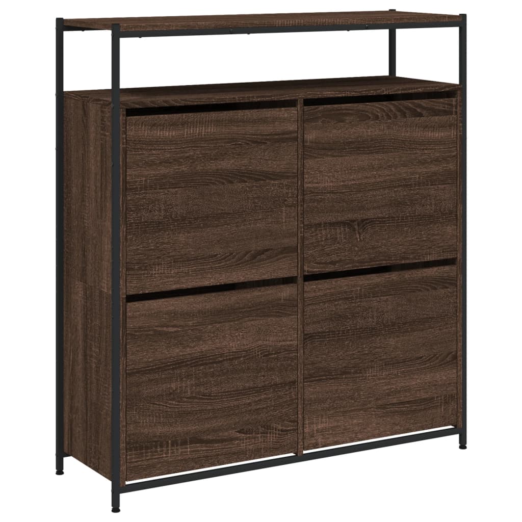 Skoställ Brun med 4 flip-lådor 100x34x112 cm