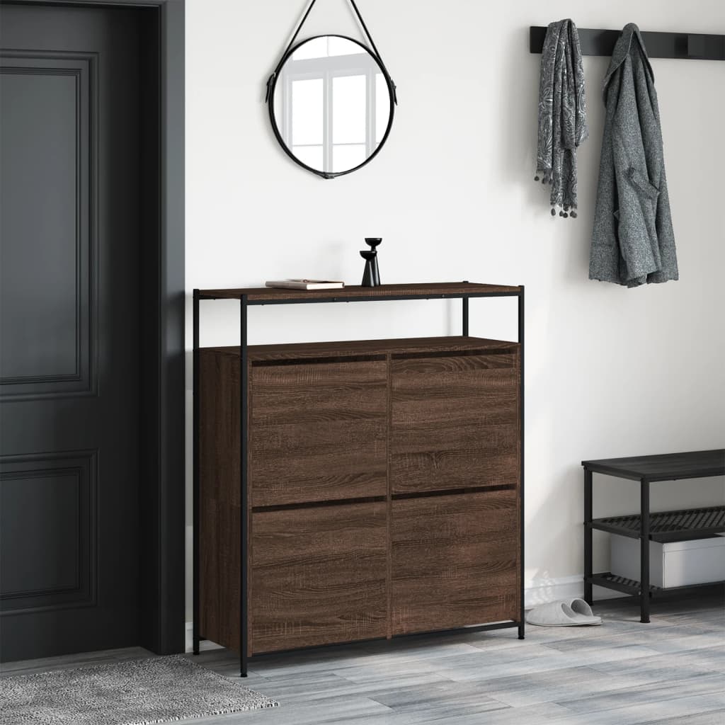 Skoställ Brun med 4 flip-lådor 100x34x112 cm