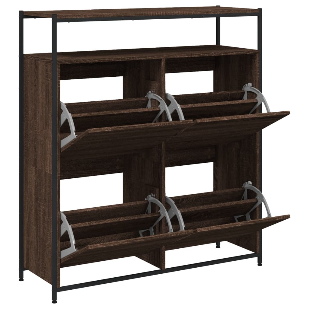 Skoställ Brun med 4 flip-lådor 100x34x112 cm