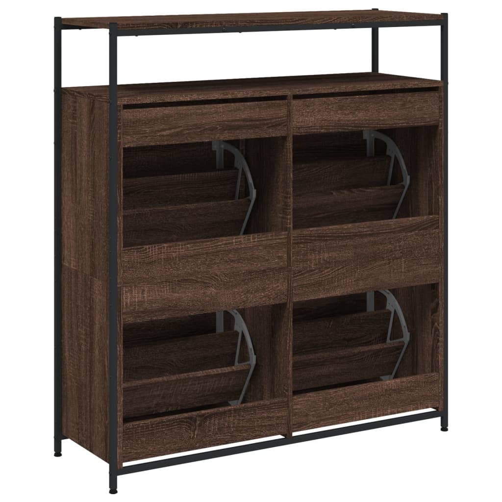 Skoställ Brun med 4 flip-lådor 100x34x112 cm