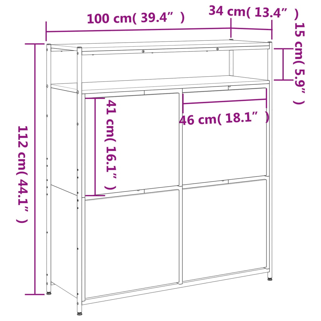 Skoställ Brun med 4 flip-lådor 100x34x112 cm