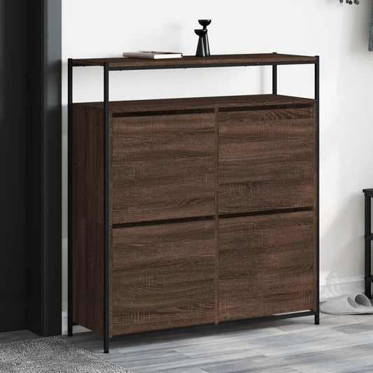 Skoställ Brun med 4 flip-lådor 100x34x112 cm