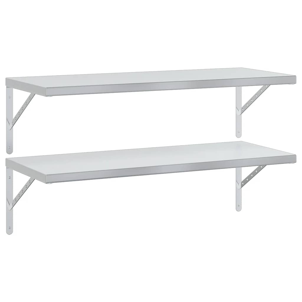 Vägghyllor 2 st 100x40 cm silver rostfritt stål