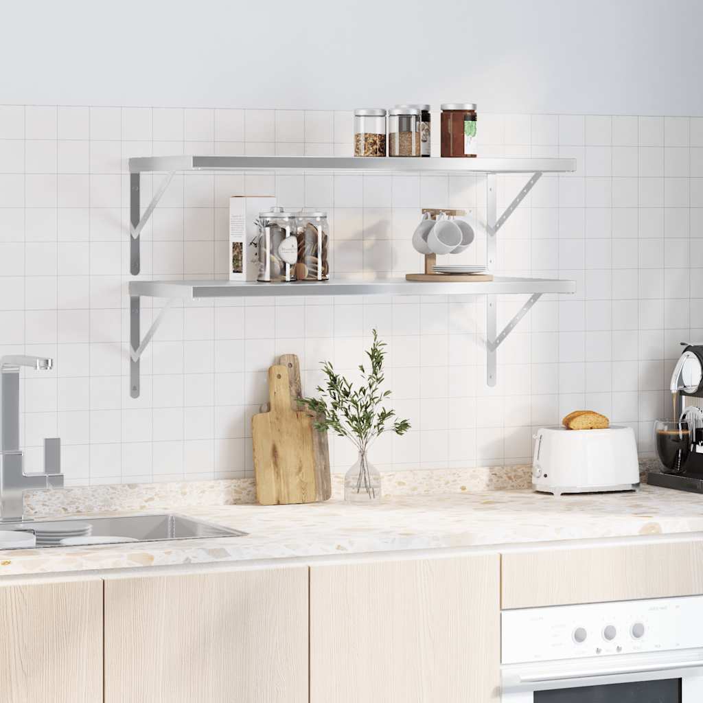 Vägghyllor 2 st 100x40 cm silver rostfritt stål