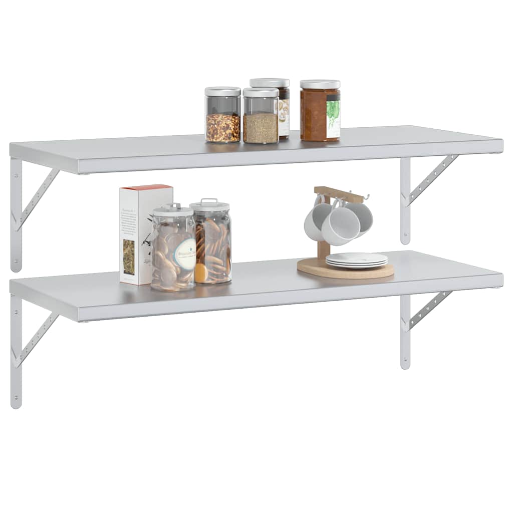 Vägghyllor 2 st 100x40 cm silver rostfritt stål