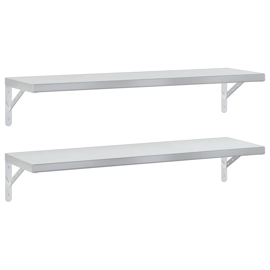 Vägghylla DIV. 2 st 100x30 cm silver rostfritt stål