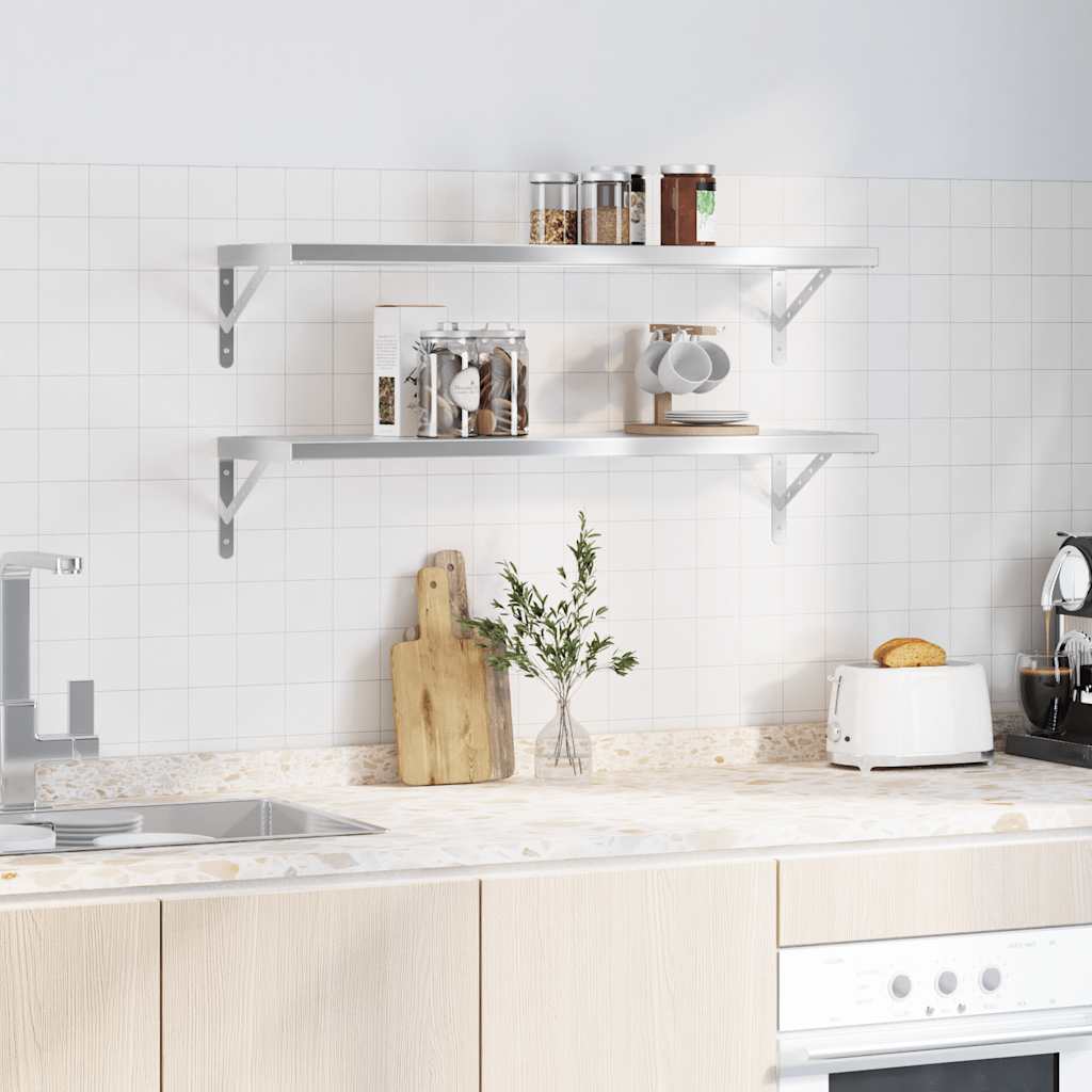 Vägghylla DIV. 2 st 100x30 cm silver rostfritt stål