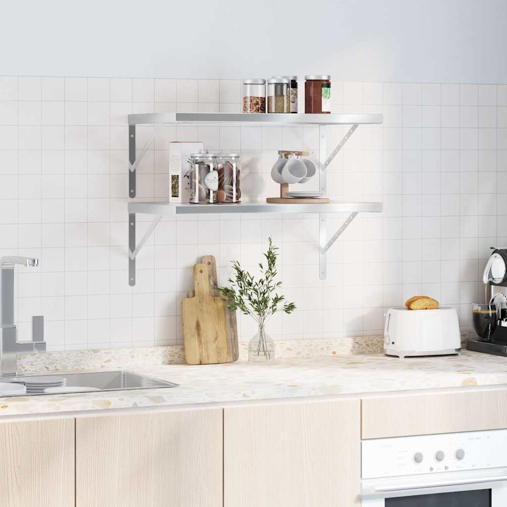 Vägghylla DIV. 2 st 75x40 cm silver rostfritt stål