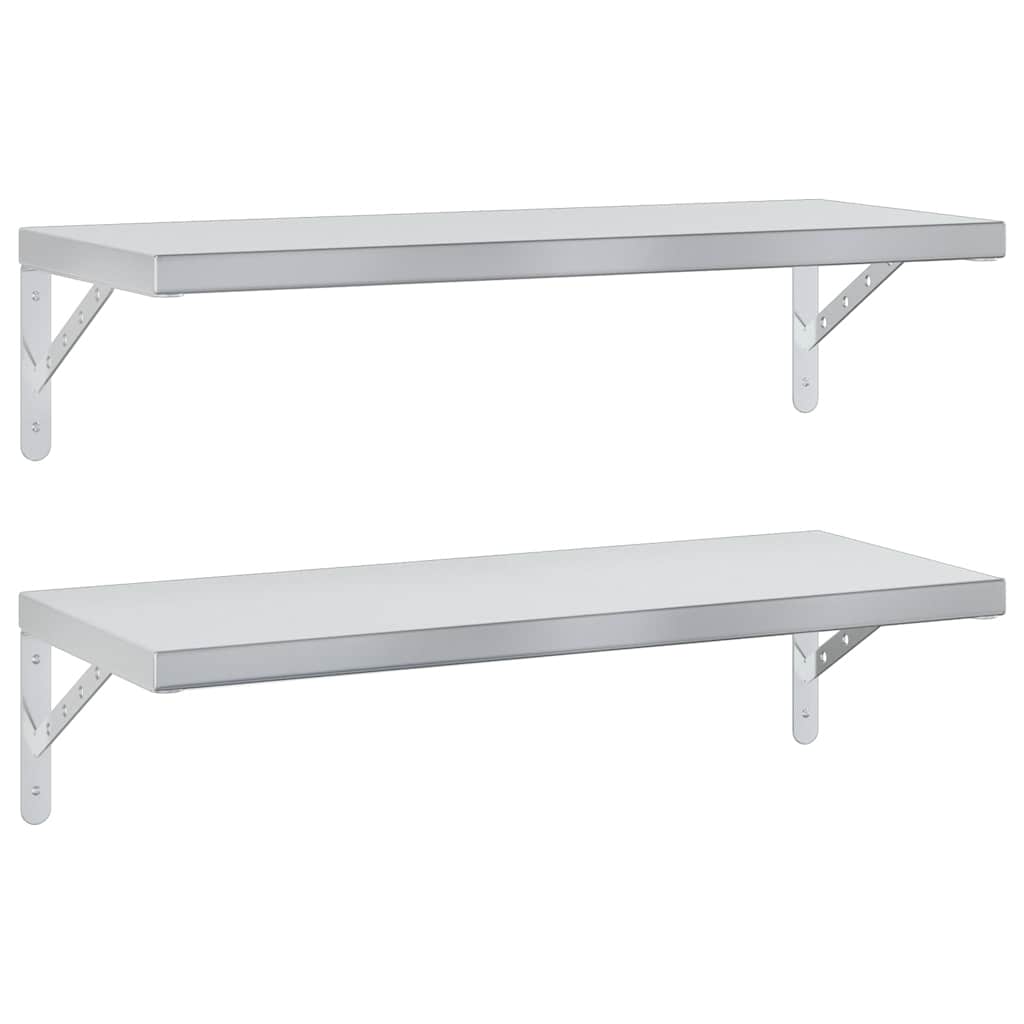 Vägghyllor 2 st 75x30 cm silver rostfritt stål