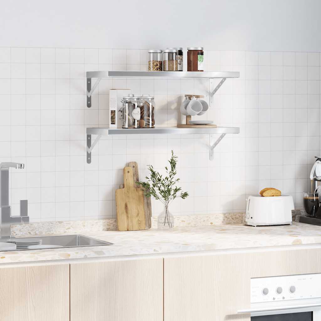 Vägghyllor 2 st 75x30 cm silver rostfritt stål
