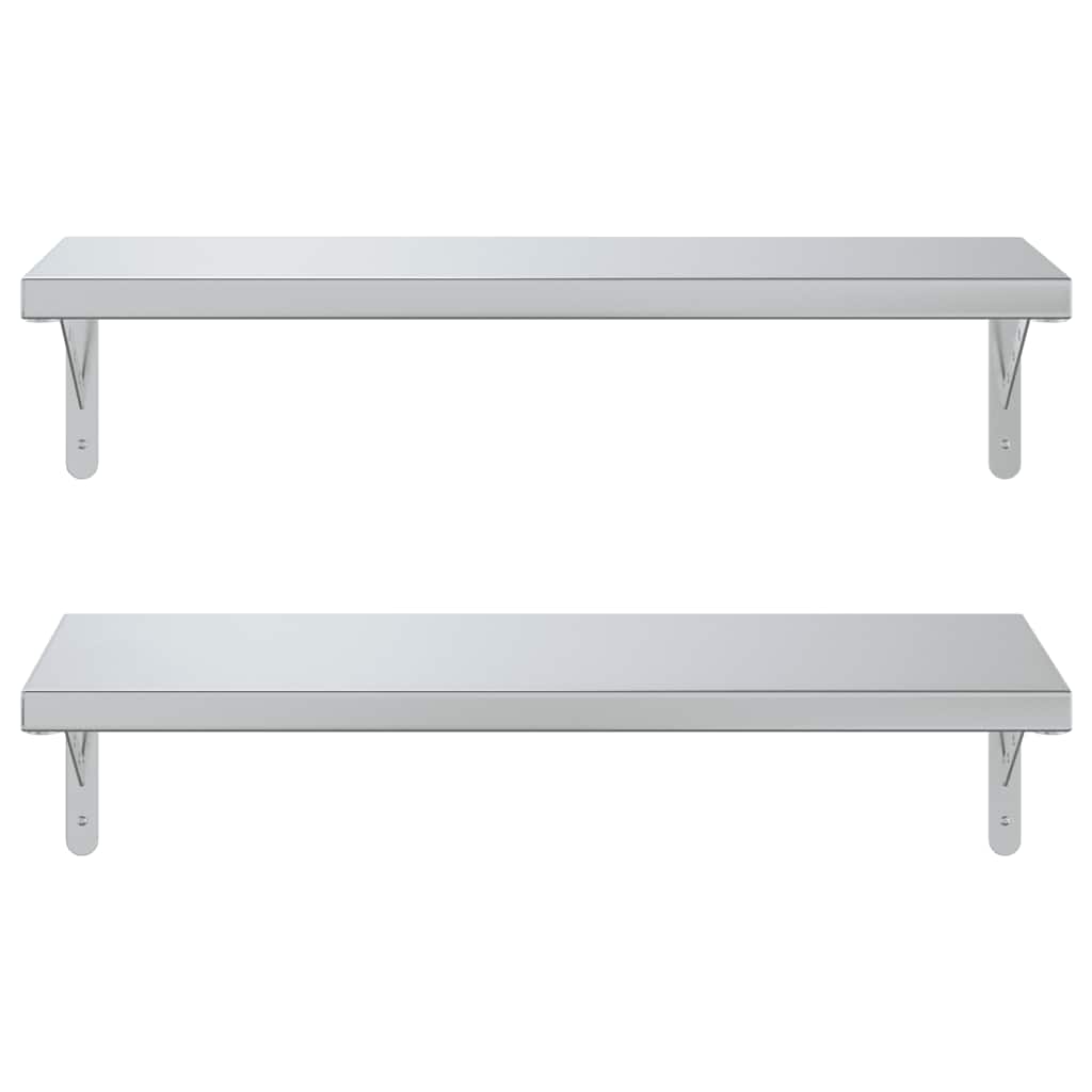 Vägghyllor 2 st 75x30 cm silver rostfritt stål