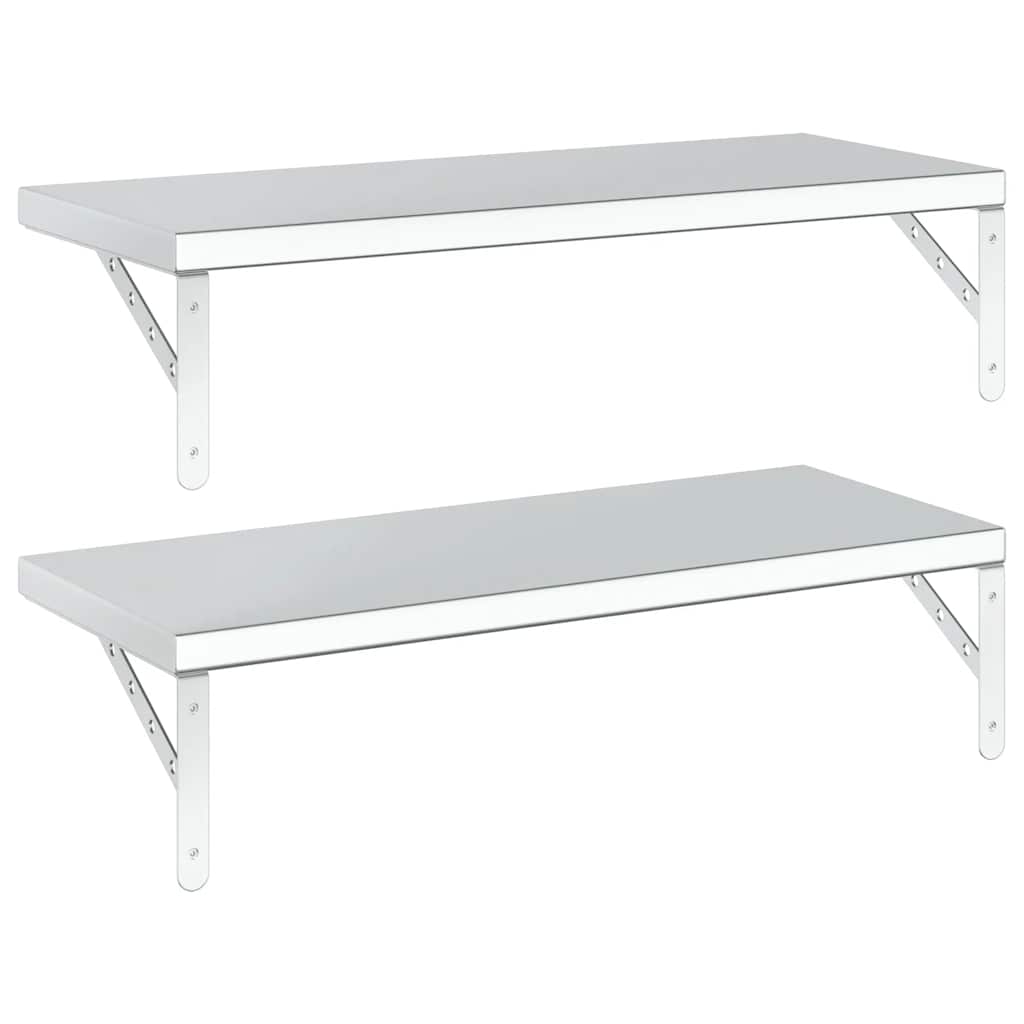Vägghyllor 2 st 75x30 cm silver rostfritt stål