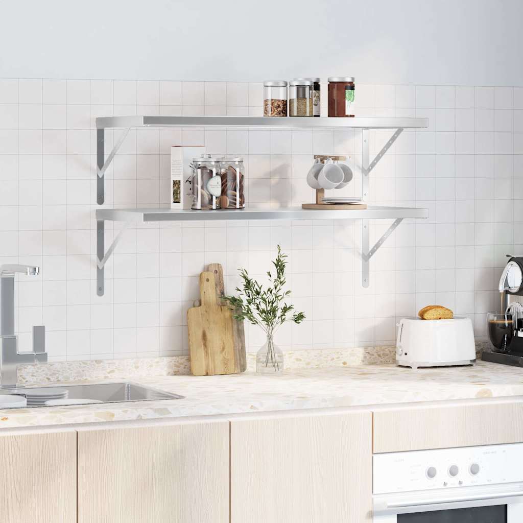 Vägghyllor 2 st 100x40x3 cm silver rostfritt stål