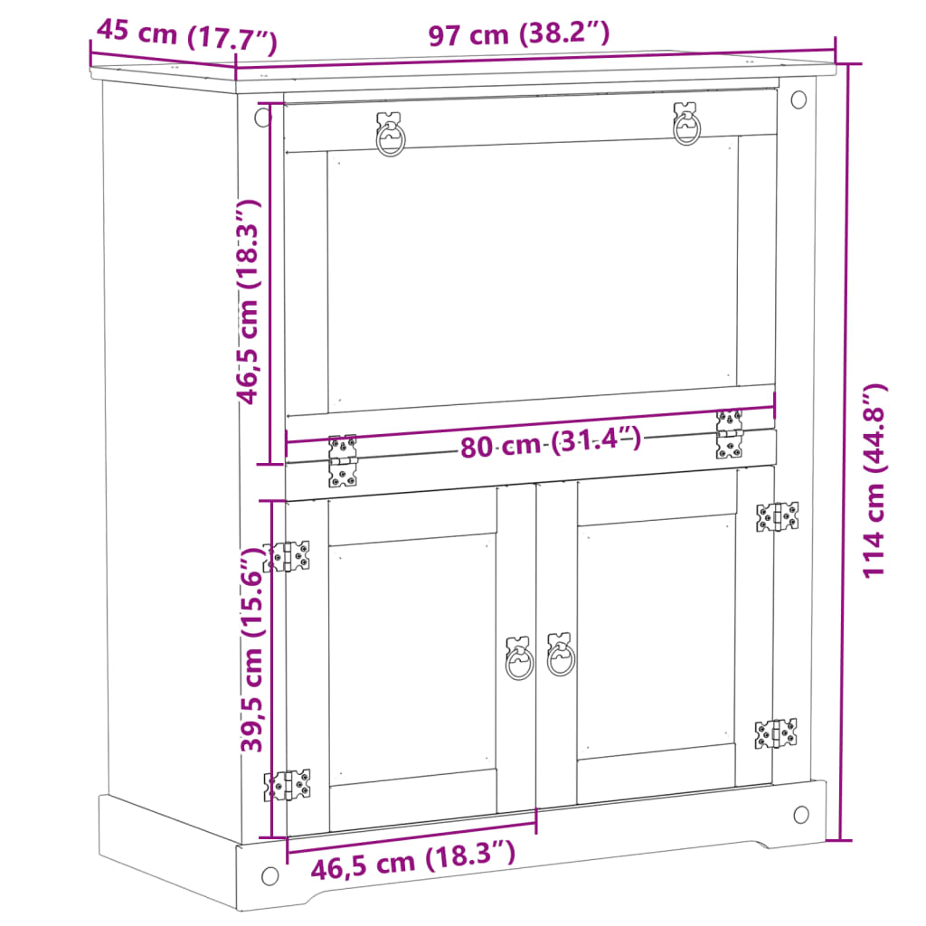 Vinskåp Corona 97x45x114 cm massiv furu