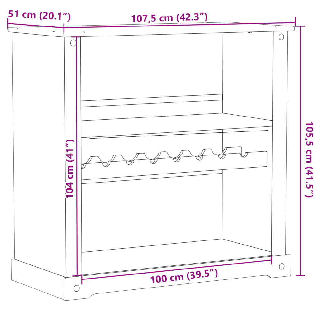 Vinställ Vinskåp Corona 107,5x51x105,5 cm massiv furu
