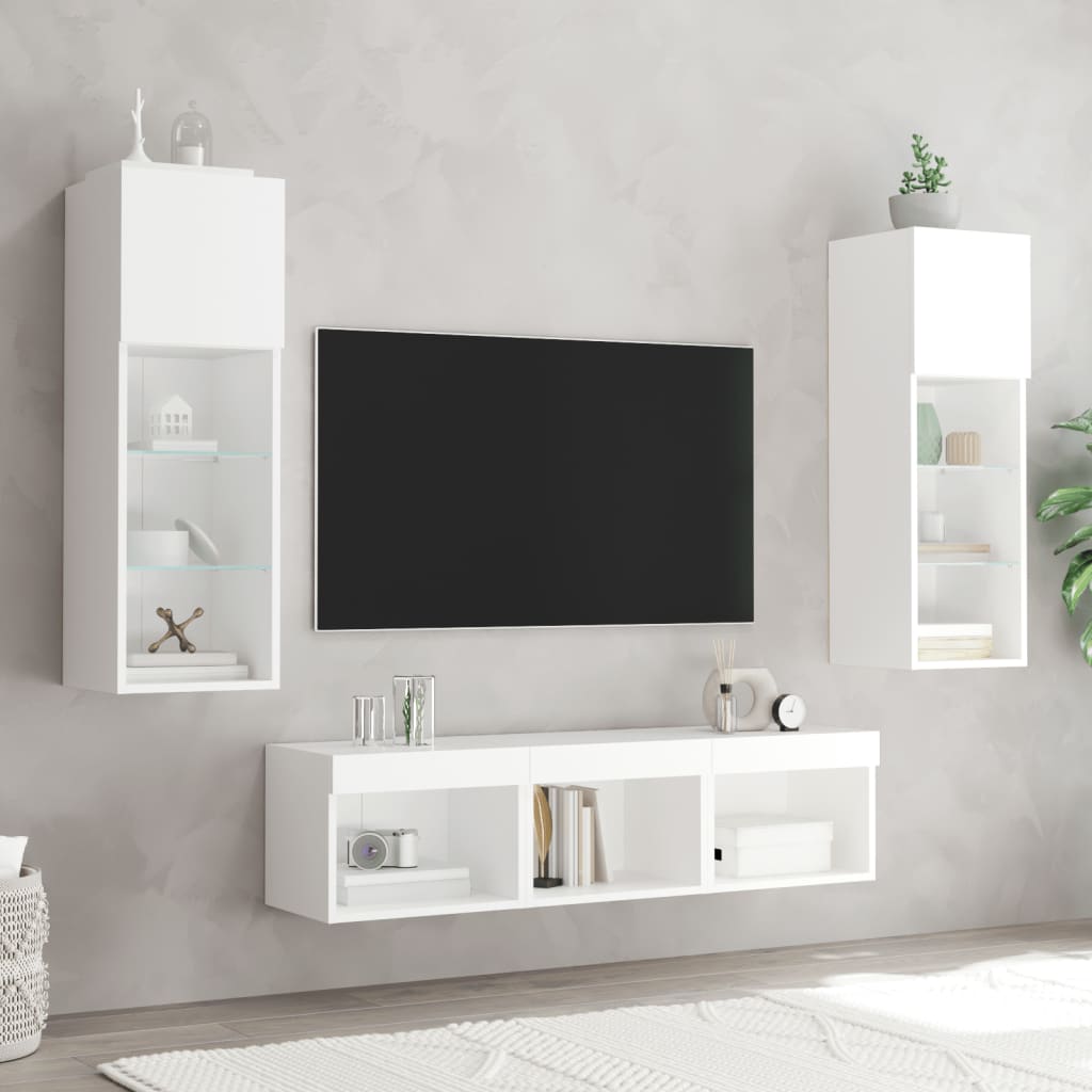 Tv-bänk 5 delar LED vit konstruerat trä