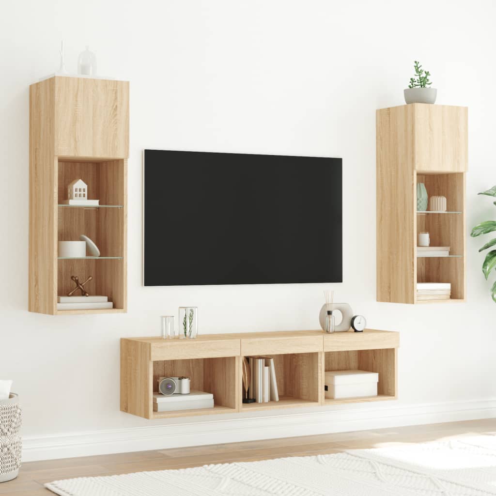 Tv-bänk 5 delar LED sonoma-ek konstruerat trä