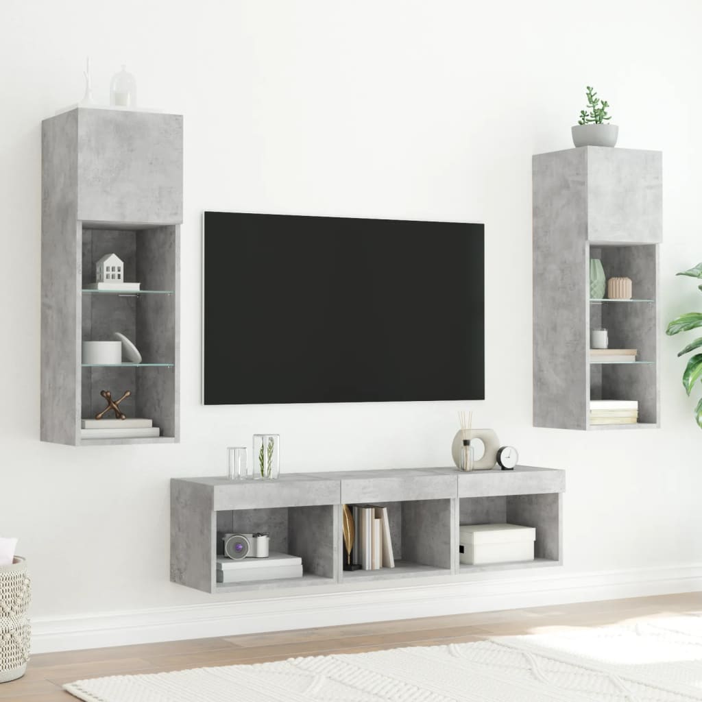 Tv-bänk 5 delar LED betonggrå konstruerat trä
