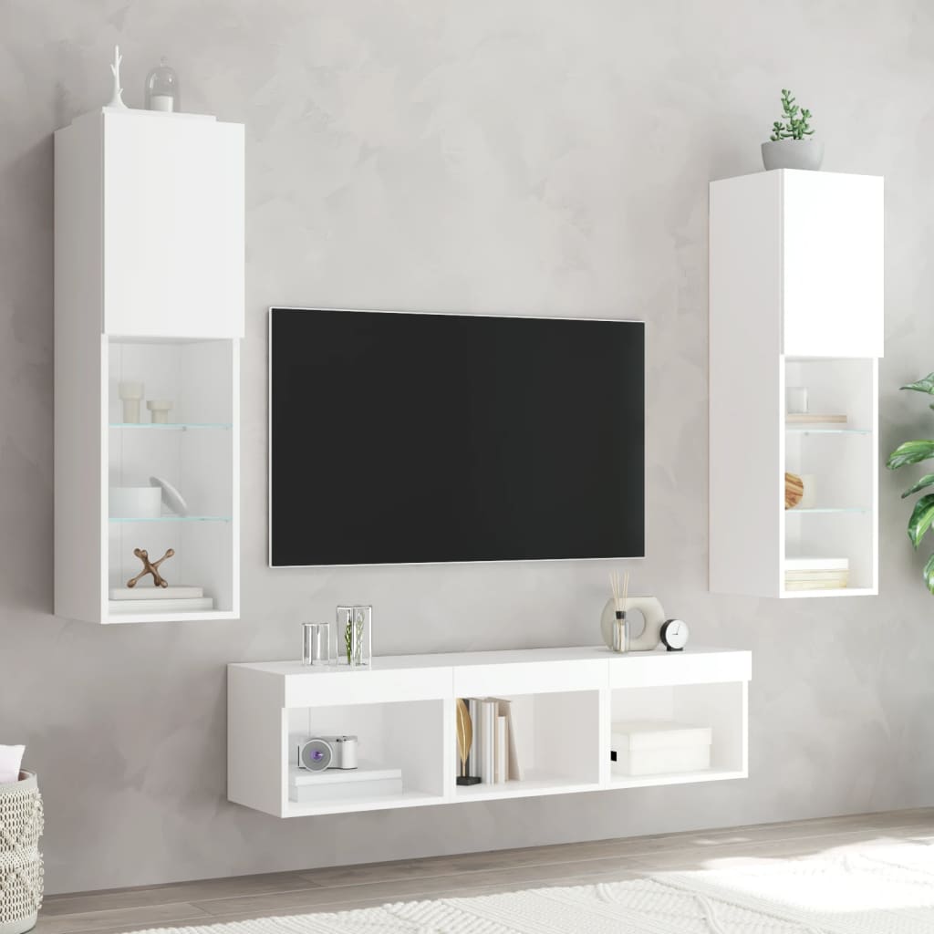 Tv-bänk 5 delar LED vit konstruerat trä