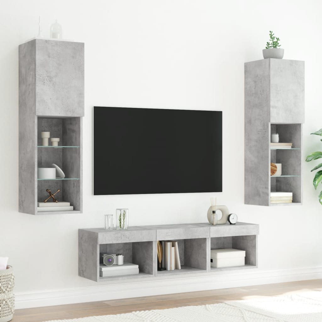 Tv-bänk 5 delar LED betonggrå konstruerat trä