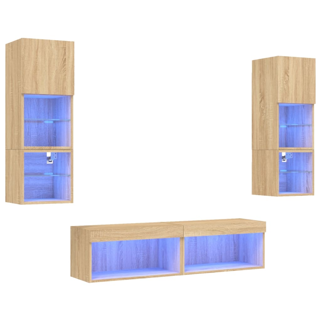 XXXXX Tv-bänk 6 delar LED sonoma-ek