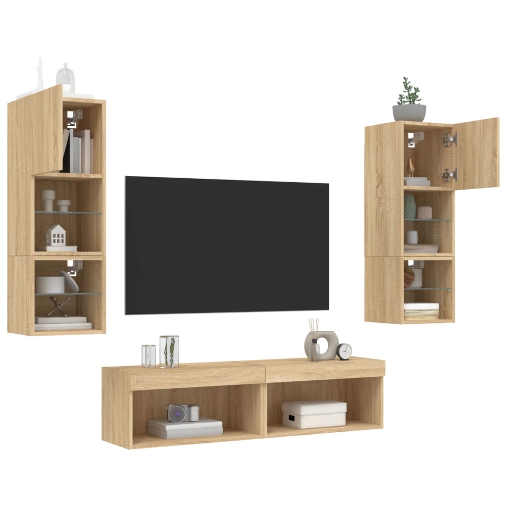 XXXXX Tv-bänk 6 delar LED sonoma-ek